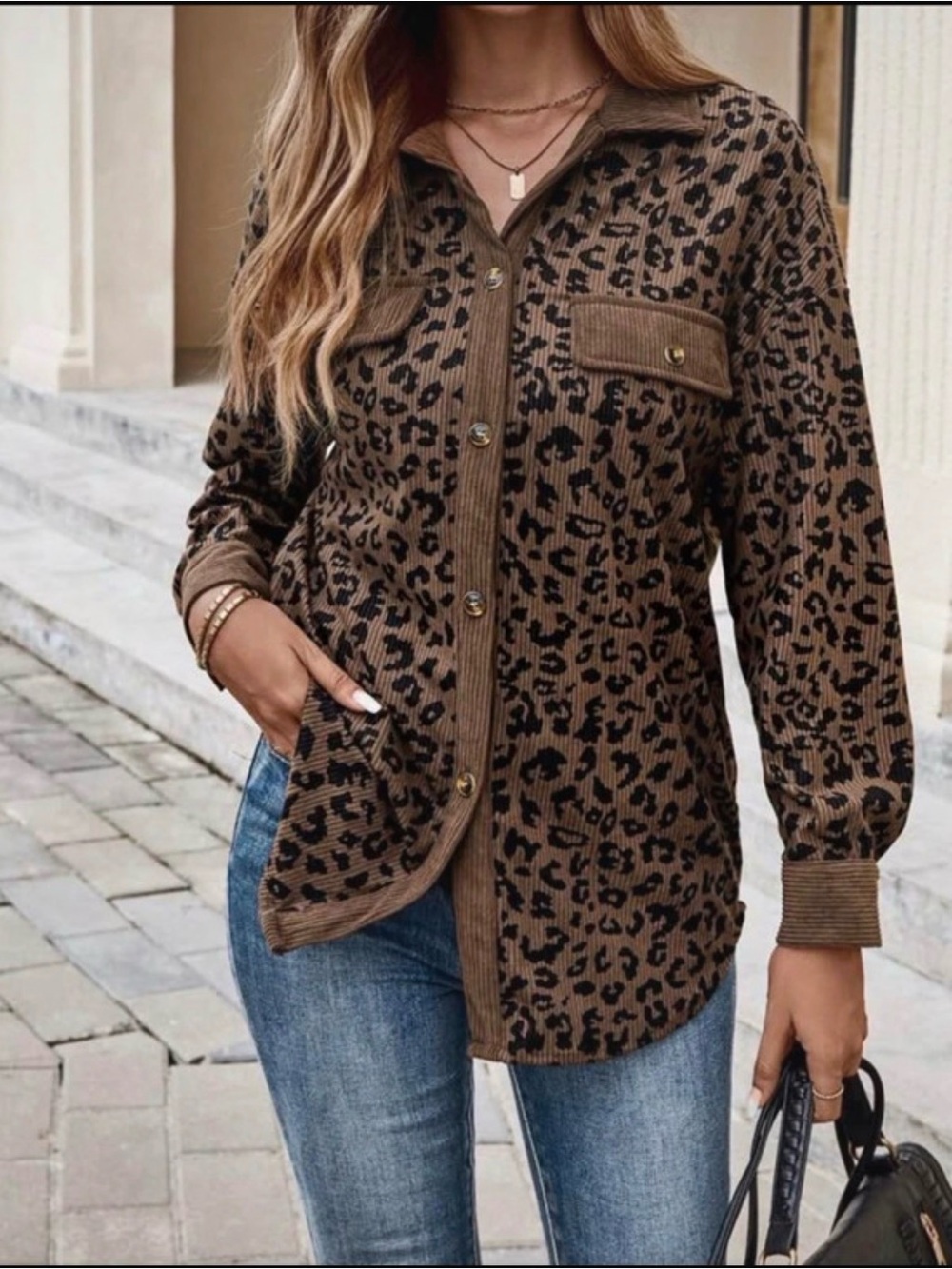 EMERY ROSE Women Leopard Print Button Up Loose Jacket